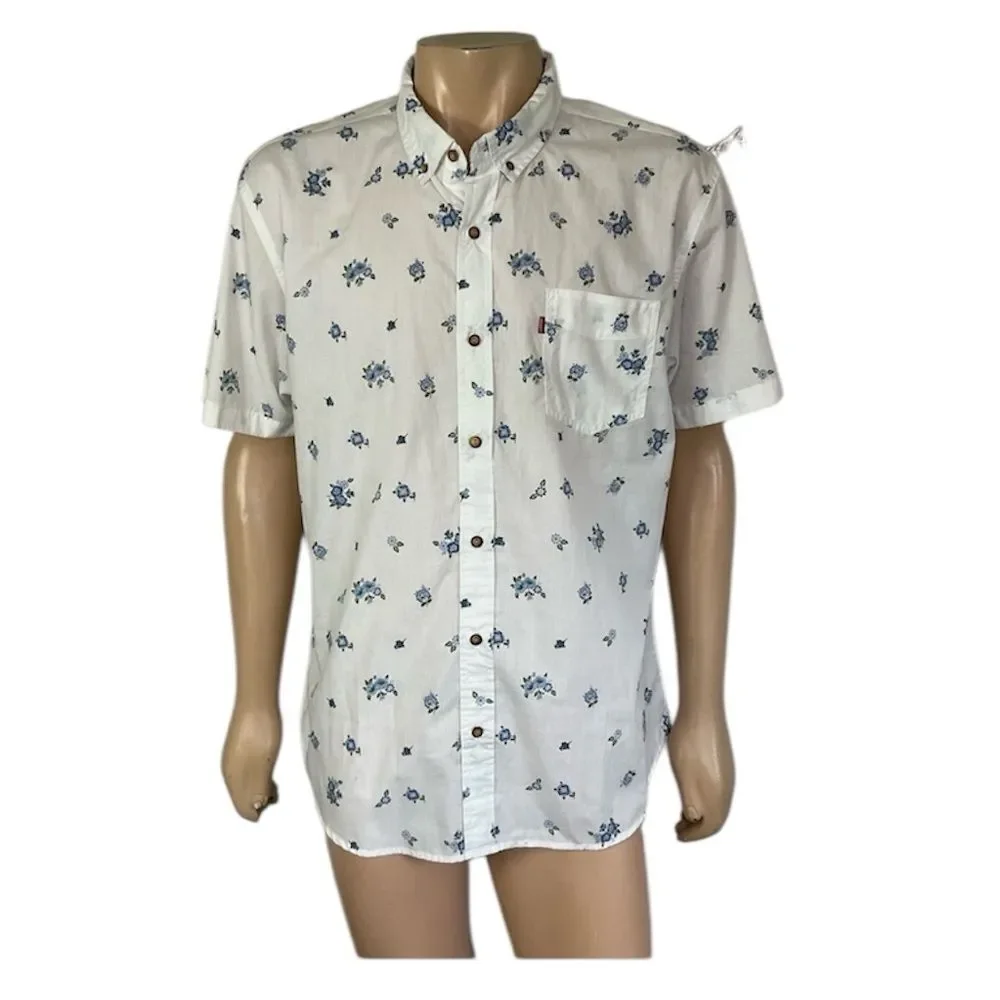Levi's White Blue Tropical Floral Print Short Sleeves Button Down Shirt  XL